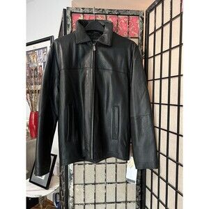 Perry Ellis Portfolio Men’s Black Lambskin Leather Jacket Size Medium Full Zip